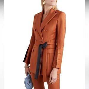 Altuzarra Olivisi Double Breasted Cotton Blend Jacket Belted Blazer in Nutmeg